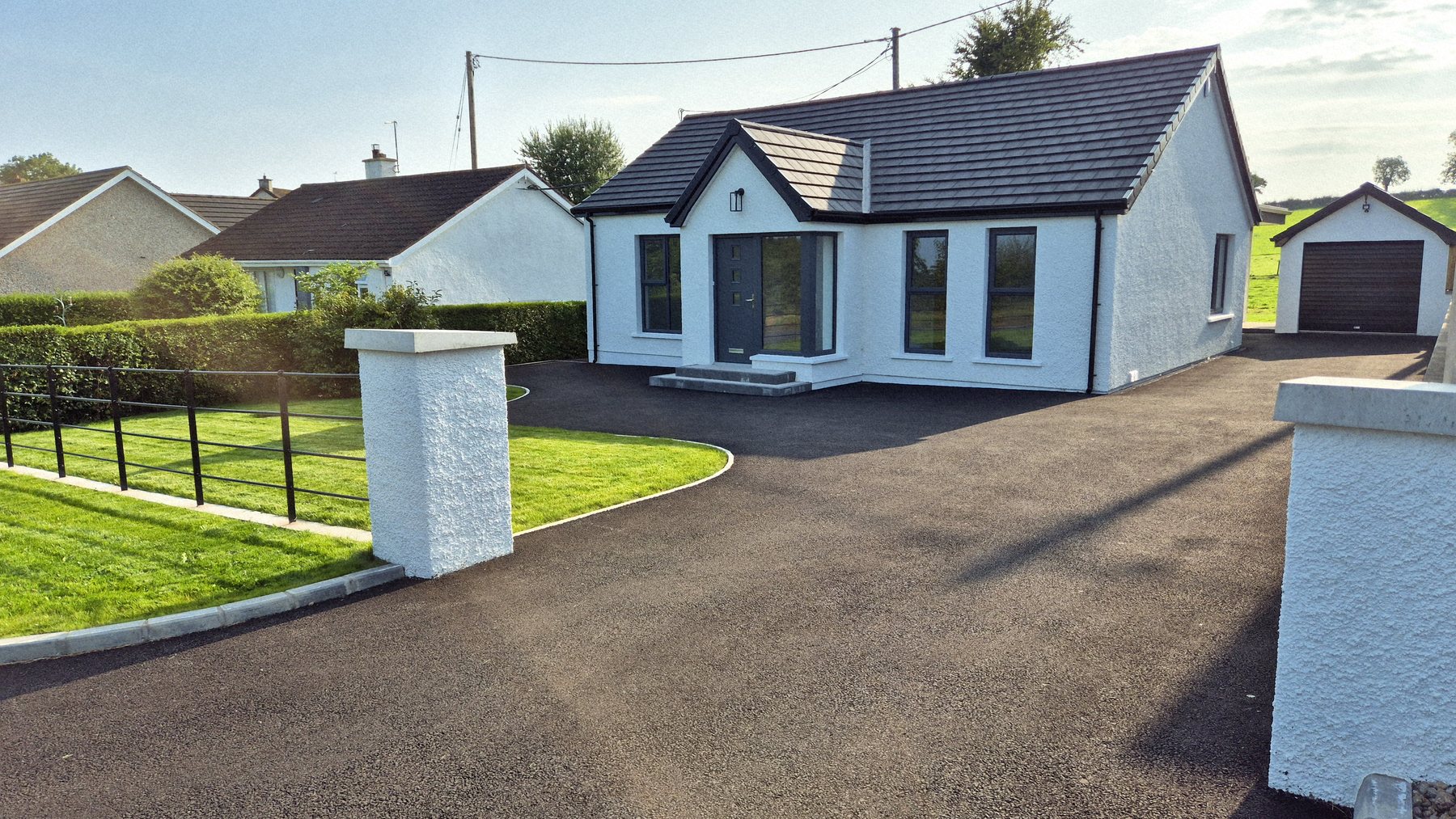 Finished exterior and driveway